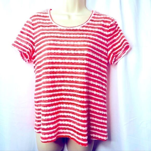 CHICOS pink/white Short sleeve top Size 1
 (Medium) lightweight top - Picture 4 of 10